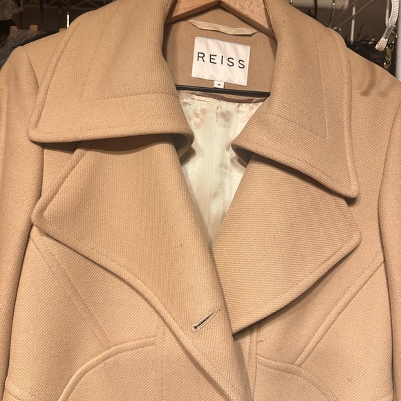 Reiss Camel Double-Breasted wool big collar Coat mid length Peacoat - Picture 5 of 12